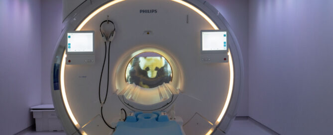 Philips 1.5T BlueSeal wide-bore MRI scanner with ambient lighting at Vitalscan, Milton Keynes